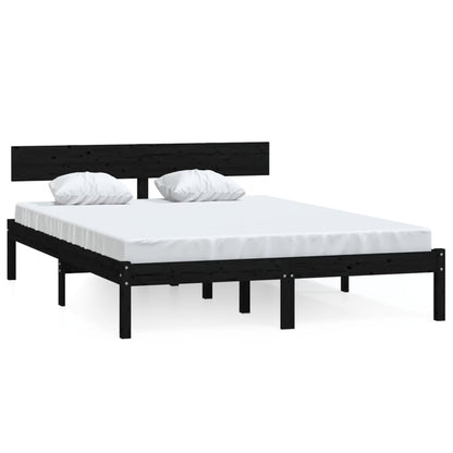 Black Solid Pine Wood Double Bed Frame - Mattress Not Included