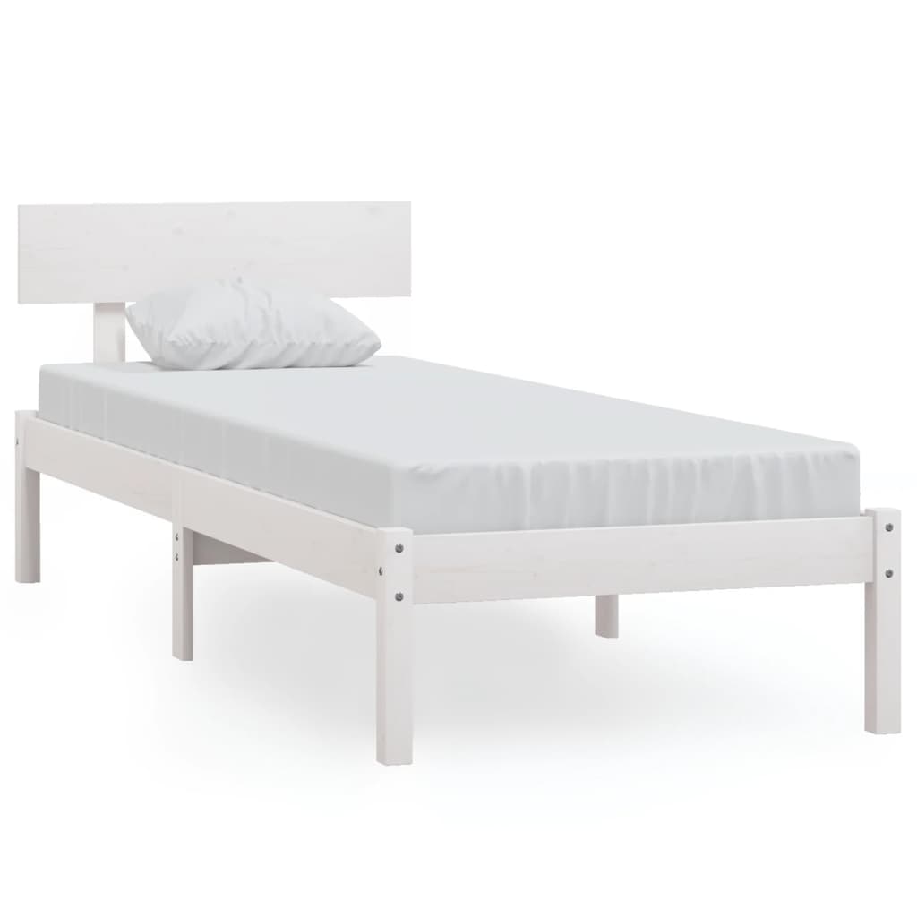 Solid Wood Bed Frame, White, 90x200 cm – Mattress Not Included