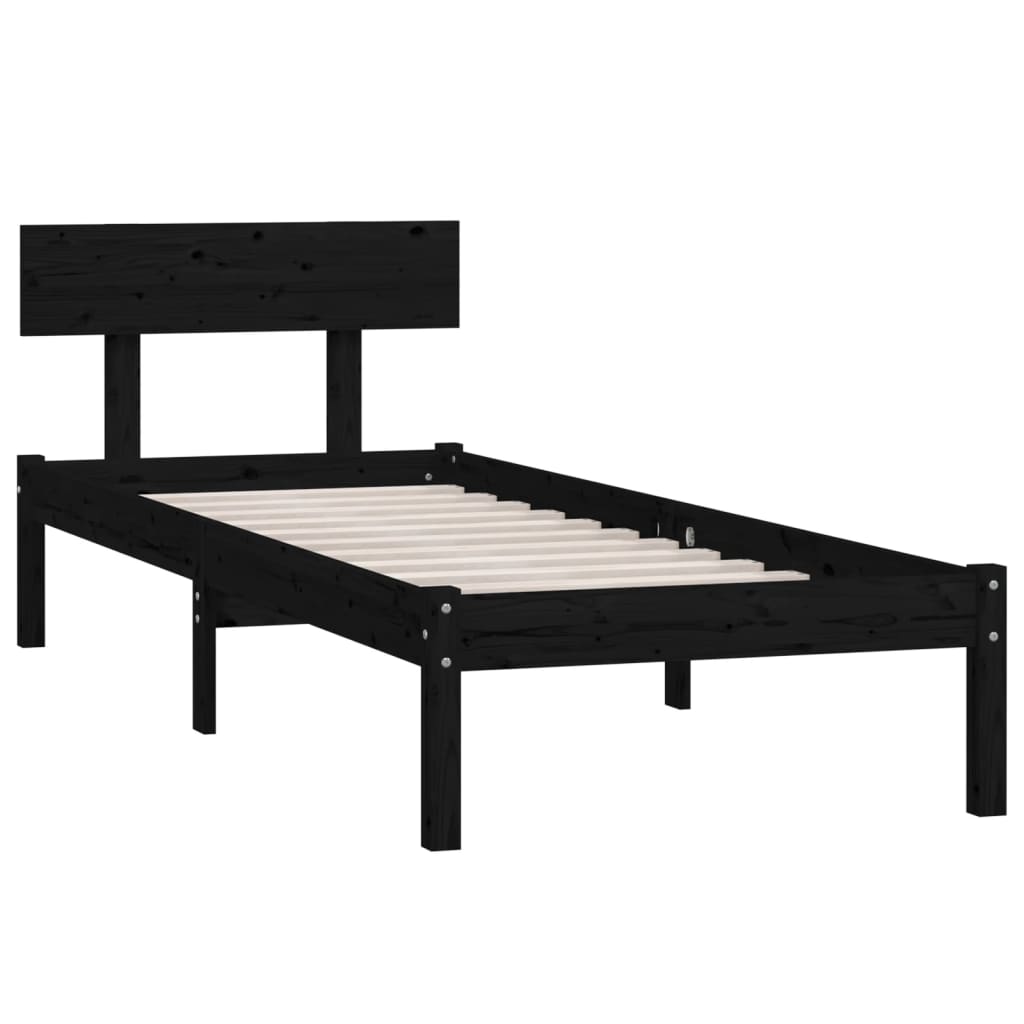 Solid Wood Black Bed Frame 90x200 cm - No Mattress Included