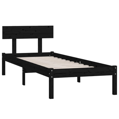 Solid Wood Black Bed Frame 90x200 cm - No Mattress Included