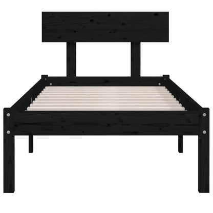 Solid Wood Black Bed Frame 90x200 cm - No Mattress Included