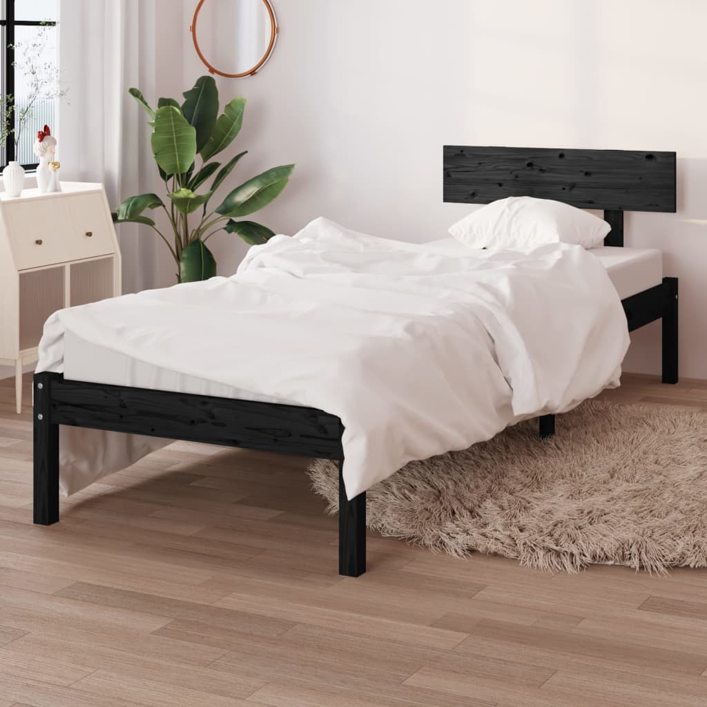 Solid Wood Black Bed Frame 90x200 cm - No Mattress Included