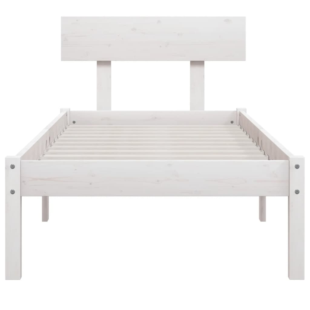Solid Wood White Bed Frame, 100x200 cm, No Mattress Included