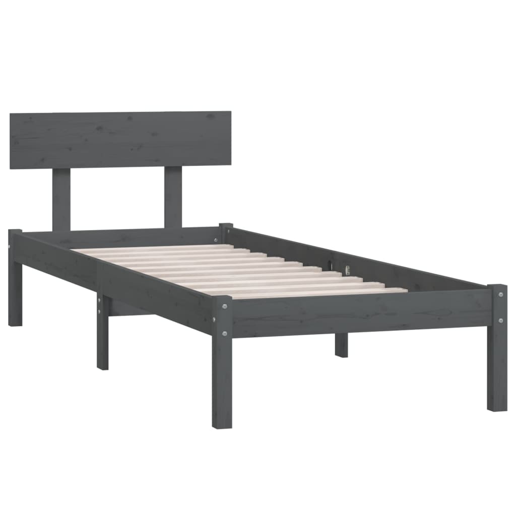 Solid Wood Grey Bed Frame 100x200 cm - Without Mattress