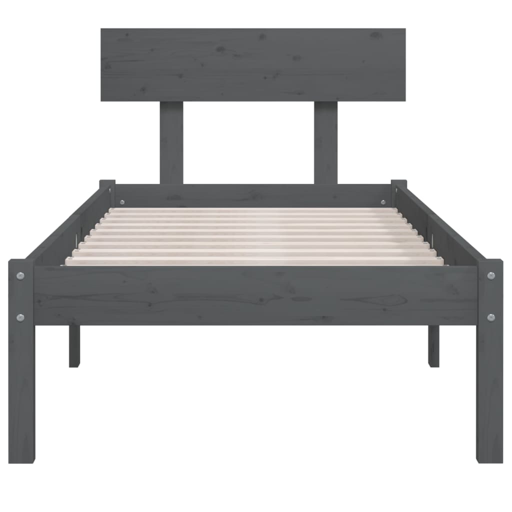 Solid Wood Grey Bed Frame 100x200 cm - Without Mattress