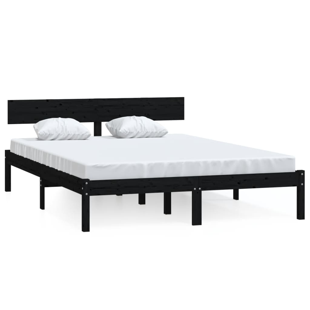 Black Solid Wood Bed Frame 120x200 cm - No Mattress Included