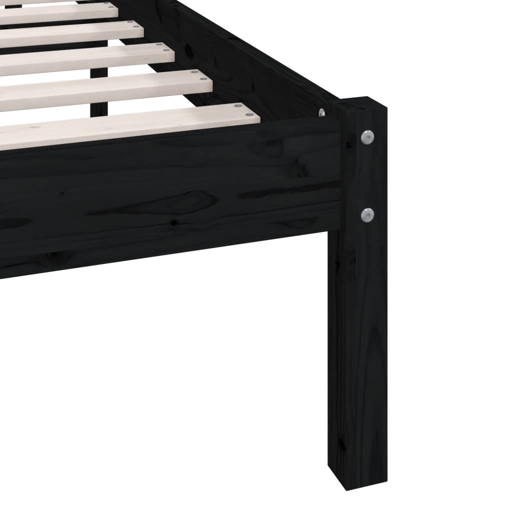 Black Solid Wood Bed Frame 120x200 cm - No Mattress Included