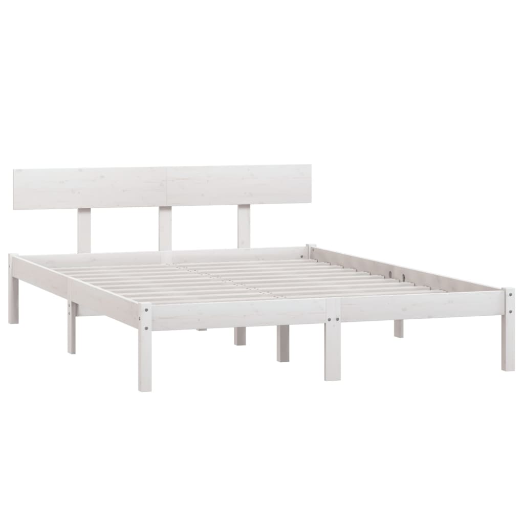 King Size White Solid Pine Wood Bed Frame, No Mattress Included