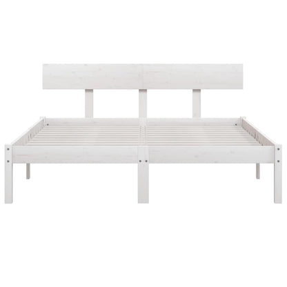 King Size White Solid Pine Wood Bed Frame, No Mattress Included