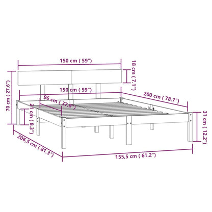 Bed Frame without Mattress Grey Solid Wood Pine King Size