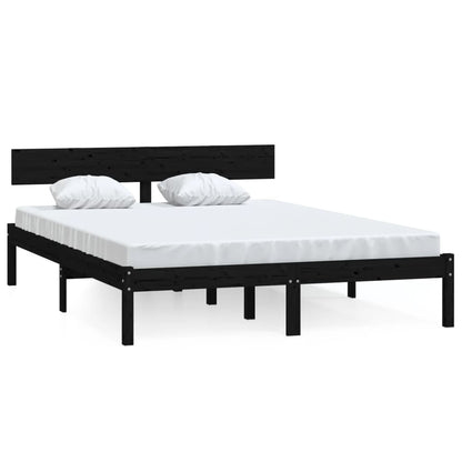 King Size Black Pine Solid Wood Bed Frame - No Mattress Included