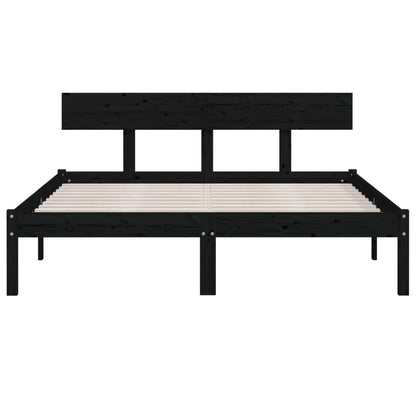 King Size Black Pine Solid Wood Bed Frame - No Mattress Included