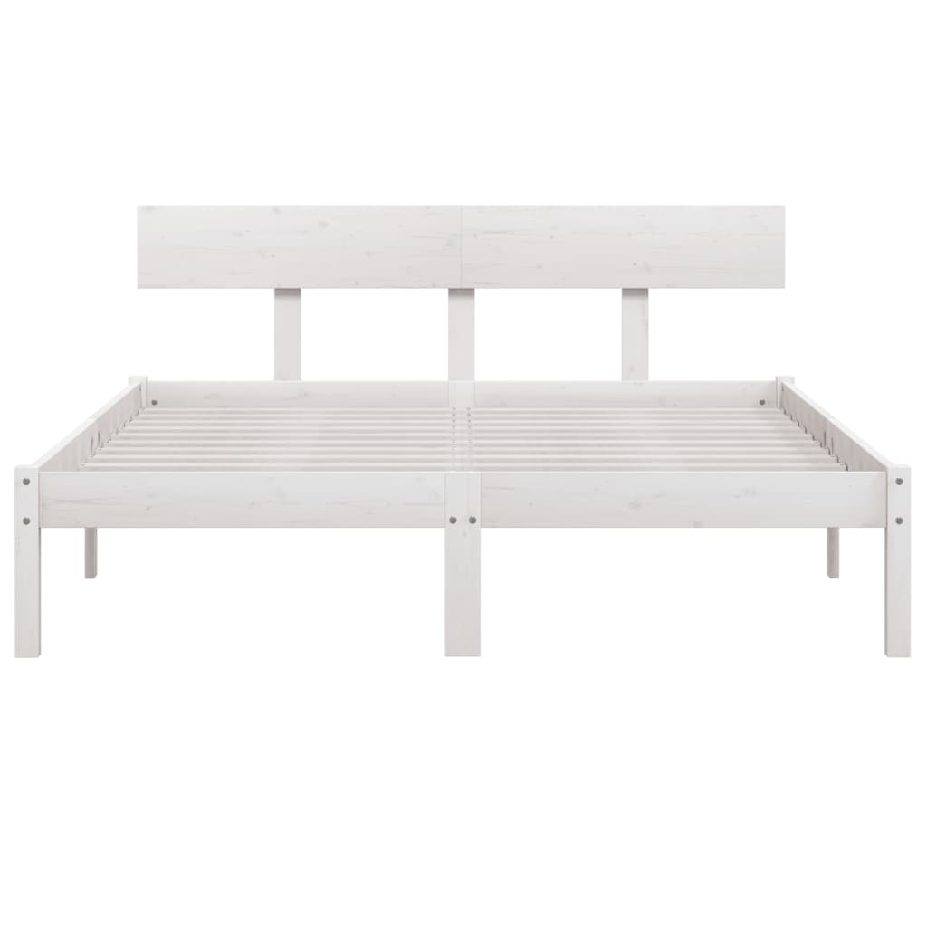White Solid Wood Bed Frame 160x200 cm - Mattress Not Included