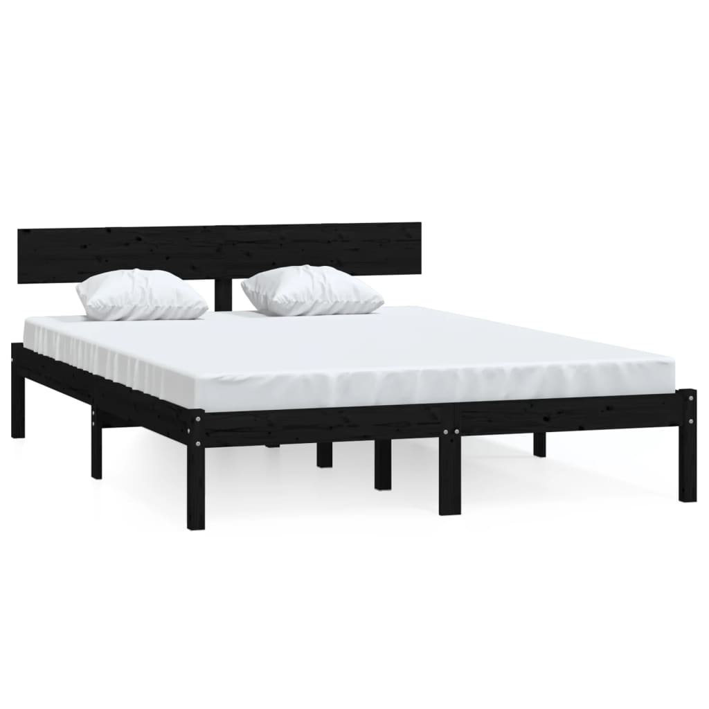 Black Solid Wood Bed Frame 160x200 cm - Mattress Not Included