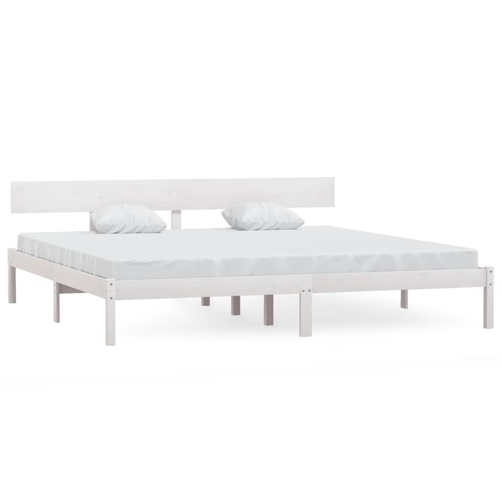 Solid Wood White Bed Frame 200x200 cm - No Mattress Included