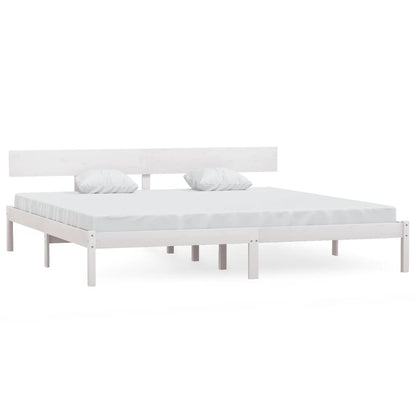 Solid Wood White Bed Frame 200x200 cm - No Mattress Included