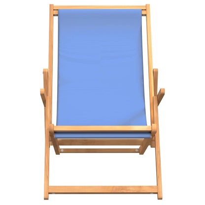 Teak Folding Beach Chair - Solid Wood, Blue Upholstery