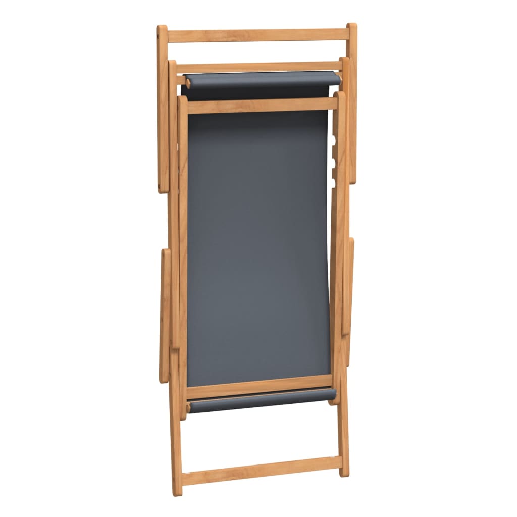 Teak Grey Folding Beach Chair - Solid Wood Comfort & Style