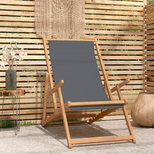 Teak Grey Folding Beach Chair - Solid Wood Comfort & Style