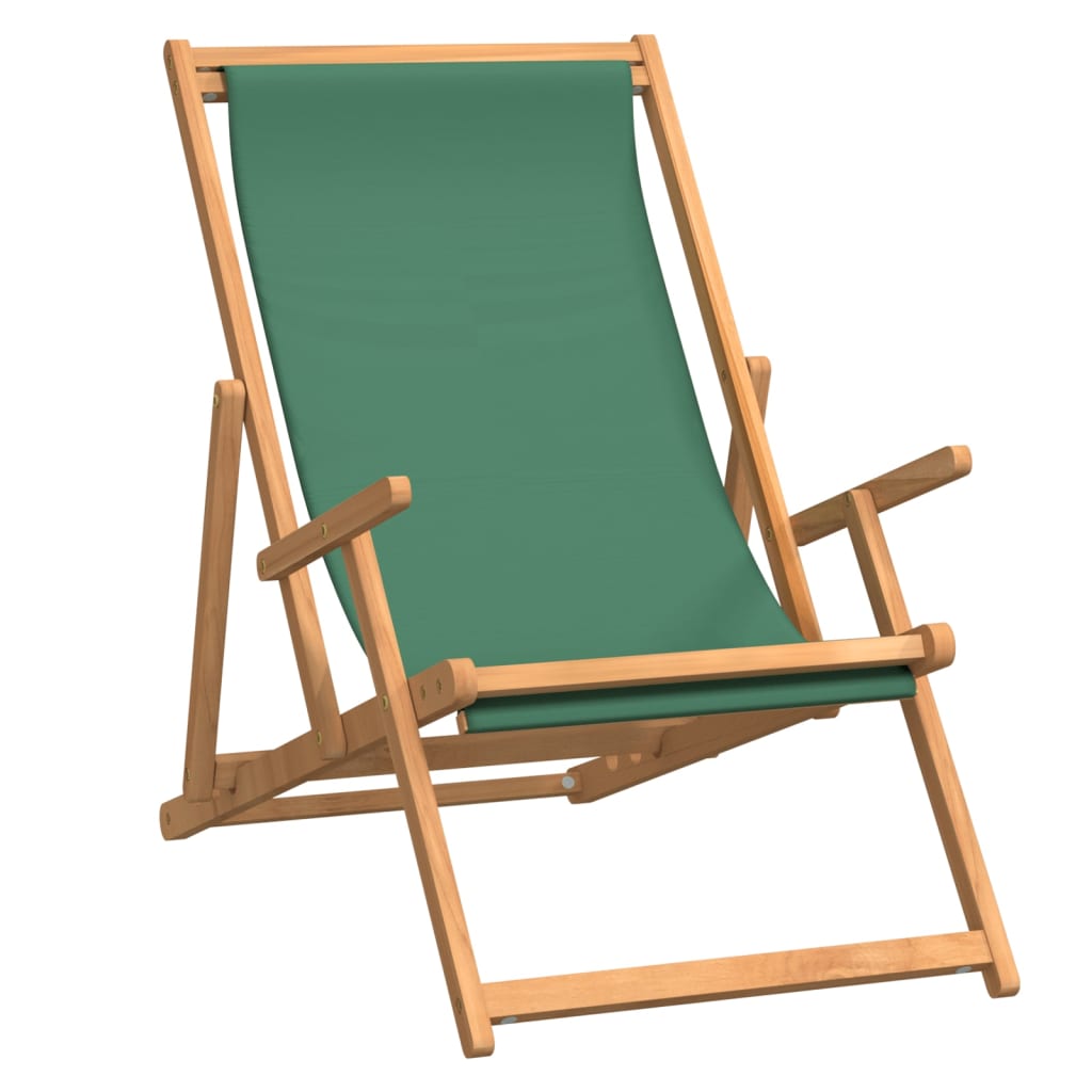 Teak Folding Beach Chair - Solid Wood, Green Finish