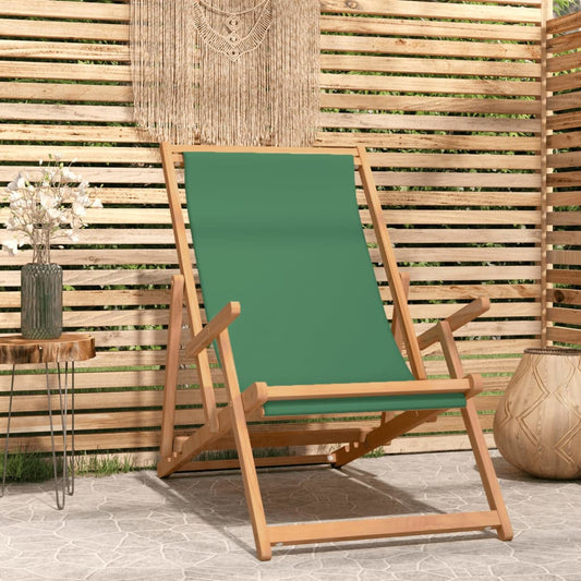 Teak Folding Beach Chair - Solid Wood, Green Finish