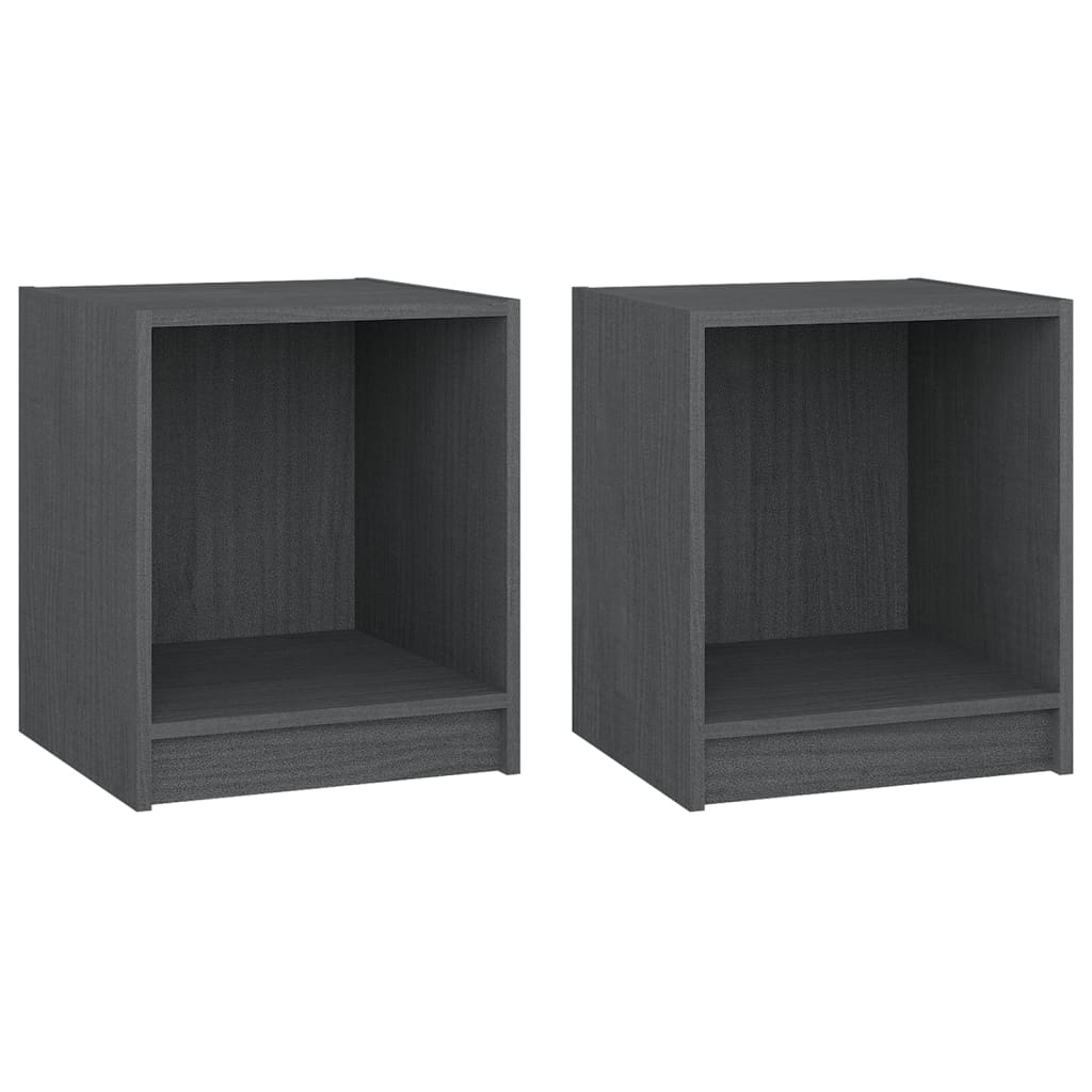 Solid Pinewood Bedside Cabinets 2pcs Grey 35.5x33.5x41.5 cm