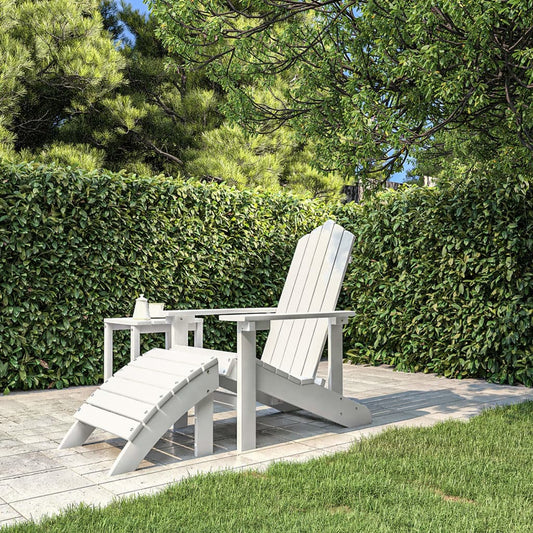 White HDPE Garden Adirondack Chair with Footstool - Durable Comfort