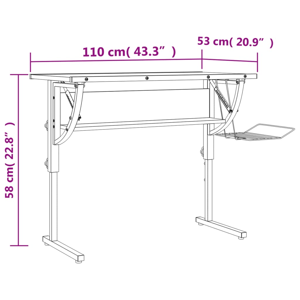Adjustable White & Grey Craft Desk, 110x53cm, Wood & Steel