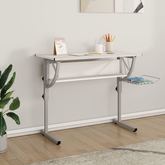 Adjustable White & Grey Craft Desk, 110x53cm, Wood & Steel