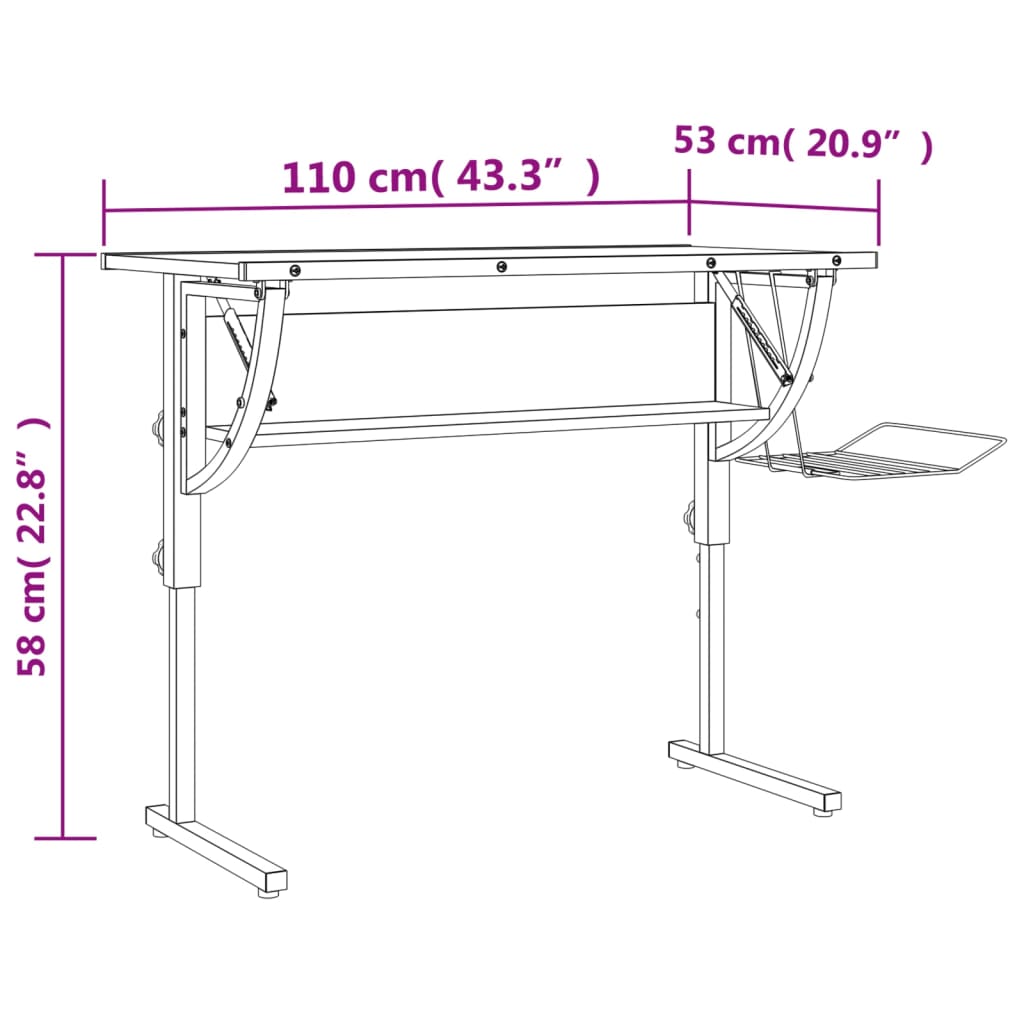 Adjustable Craft Desk, Sonoma Oak & Grey, 110x53cm, Wood & Steel