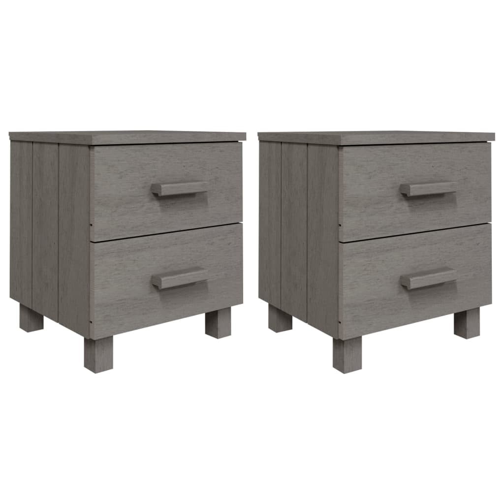 HAMAR Solid Wood Bedside Cabinets - 2 Pcs Light Grey, 40x35x44.5cm