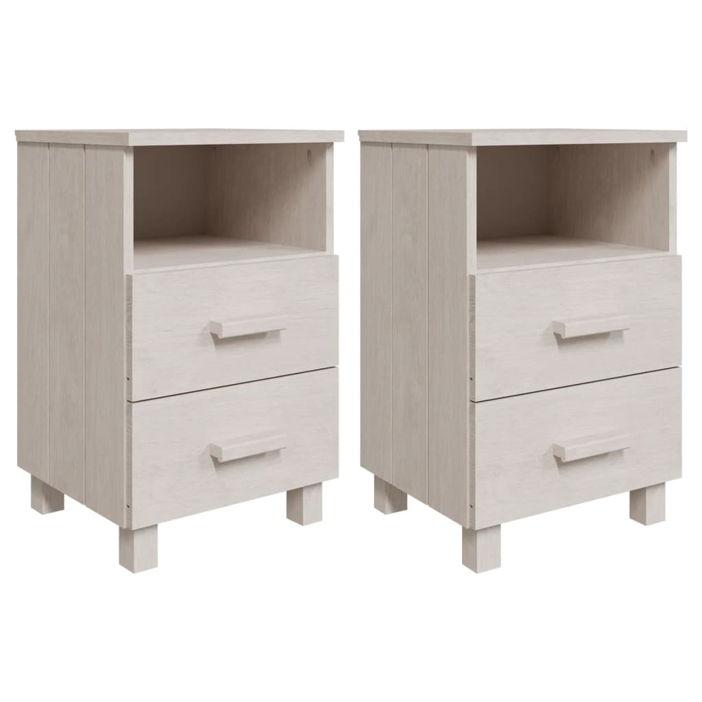 Solid Wood White Bedside Cabinets - HAMAR Set of 2, 40x35x62 cm