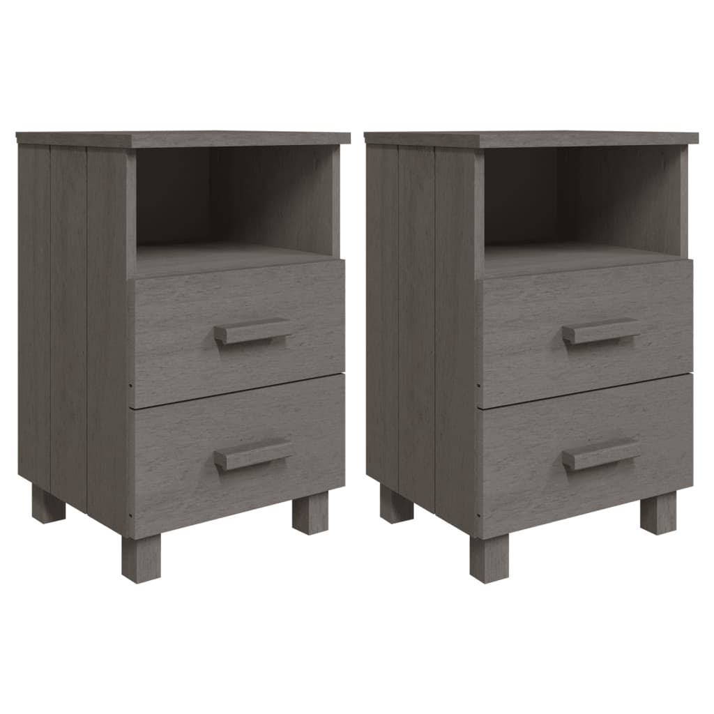 Solid Wood HAMAR Bedside Cabinets, Light Grey, 2 pcs, 40x35x62 cm