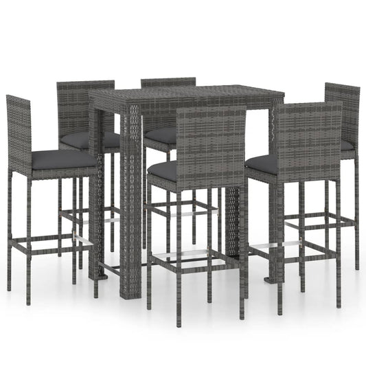 7 Piece Garden Bar Set with Cushions Poly Rattan Grey
