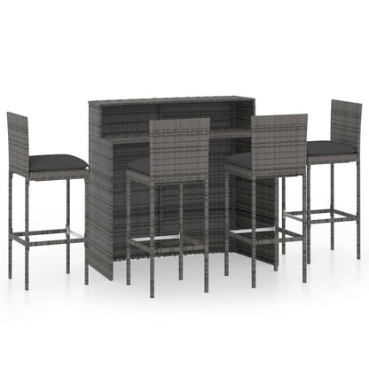 5 Piece Garden Bar Set with Cushions Poly Rattan Grey