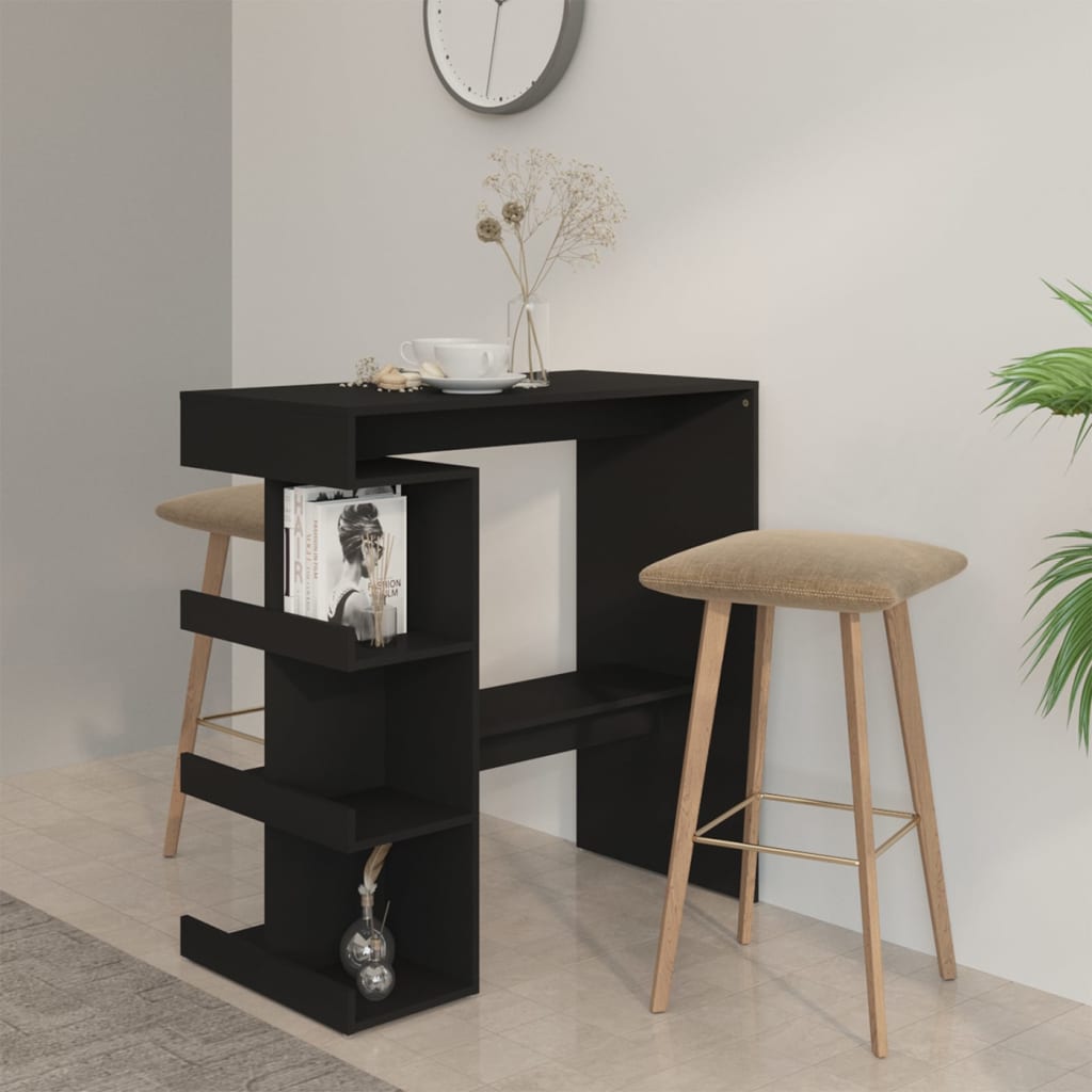 Stylish Black Bar Table with Storage - Engineered Wood, 100x50x101.5 cm