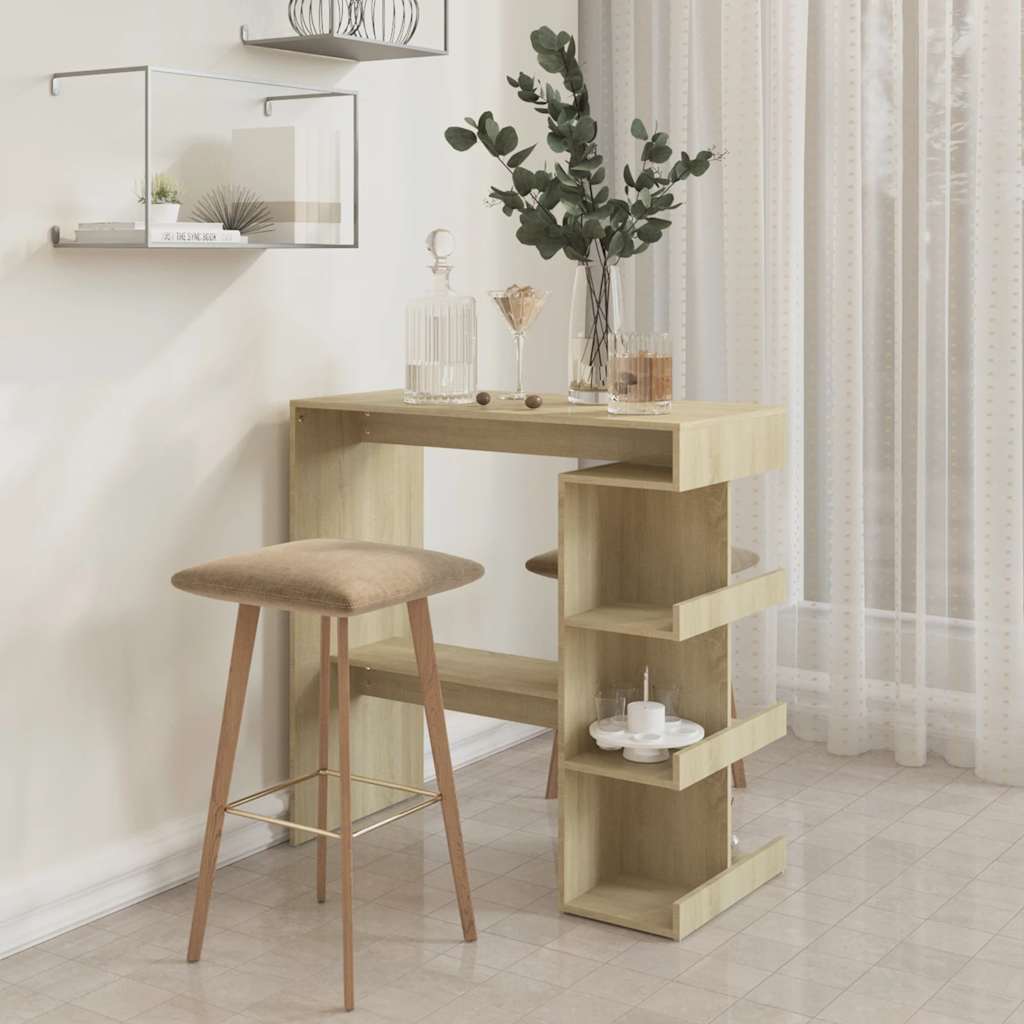Sonoma Oak Bar Table w/ Storage Rack, Engineered Wood, 100x50x101.5 cm