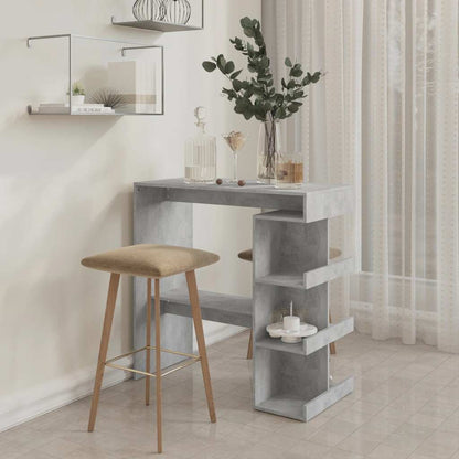 Concrete Grey Bar Table with Storage Rack, Engineered Wood, 100cm