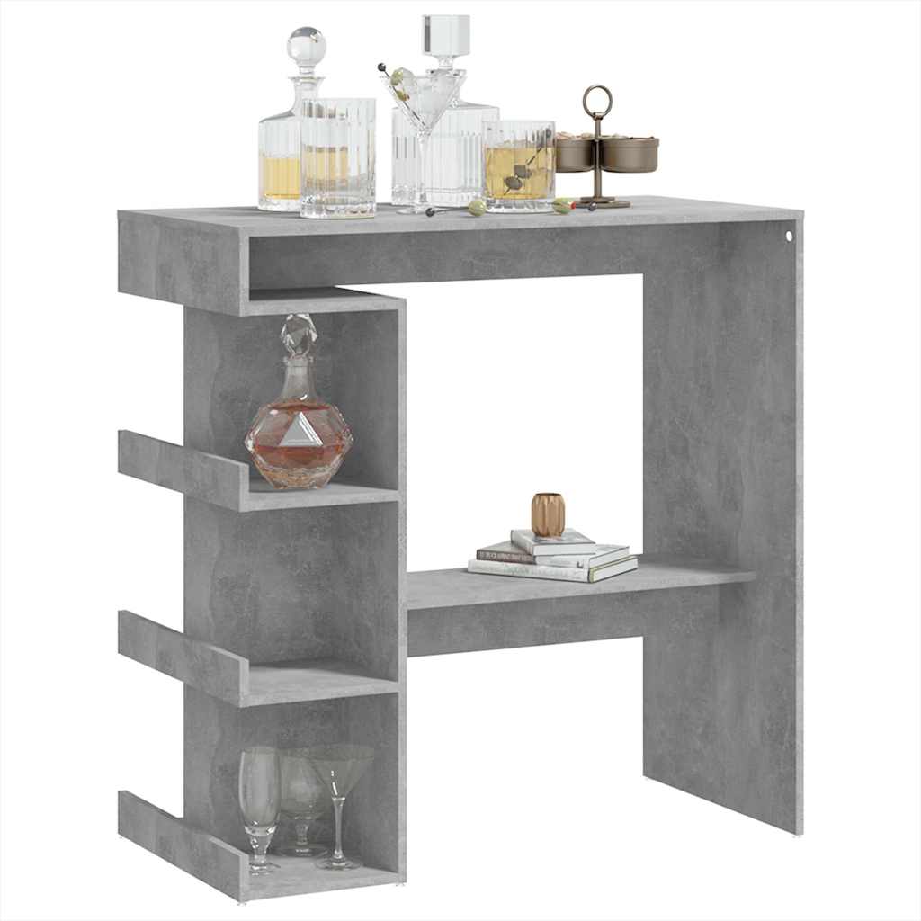 Concrete Grey Bar Table with Storage Rack, Engineered Wood, 100cm