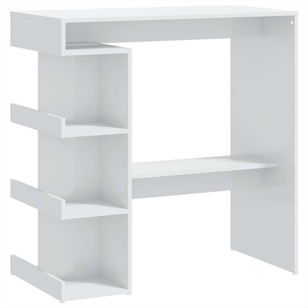 High Gloss White Bar Table with Storage Rack, 100x50x101.5 cm