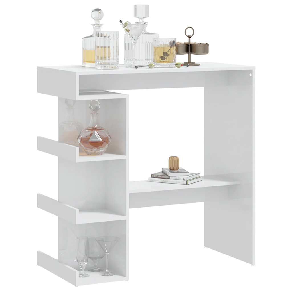 High Gloss White Bar Table with Storage Rack, 100x50x101.5 cm