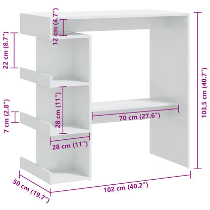 High Gloss White Bar Table with Storage Rack, 100x50x101.5 cm