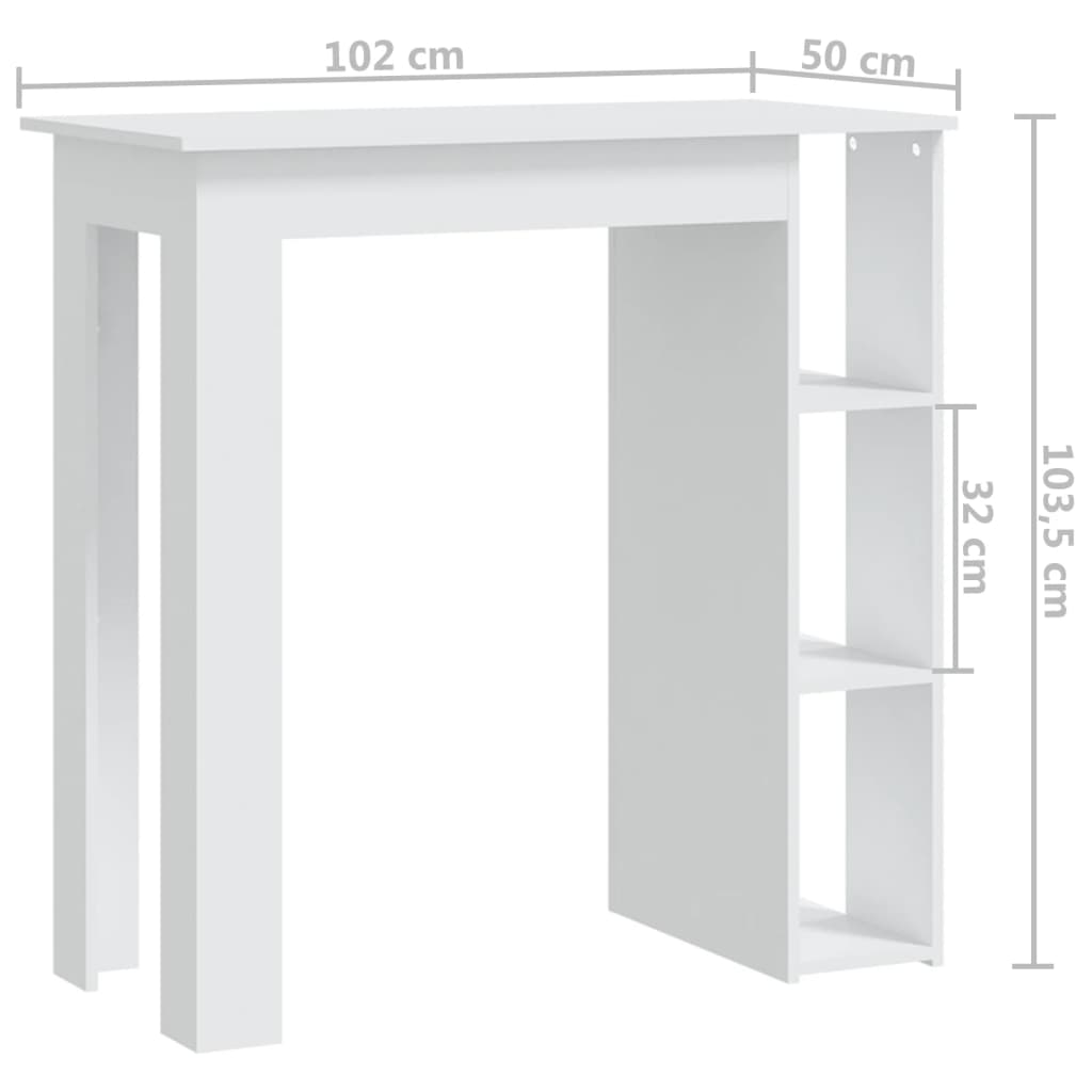 White Engineered Wood Bar Table with Shelf, 102x50x103.5 cm