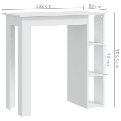 White Engineered Wood Bar Table with Shelf, 102x50x103.5 cm
