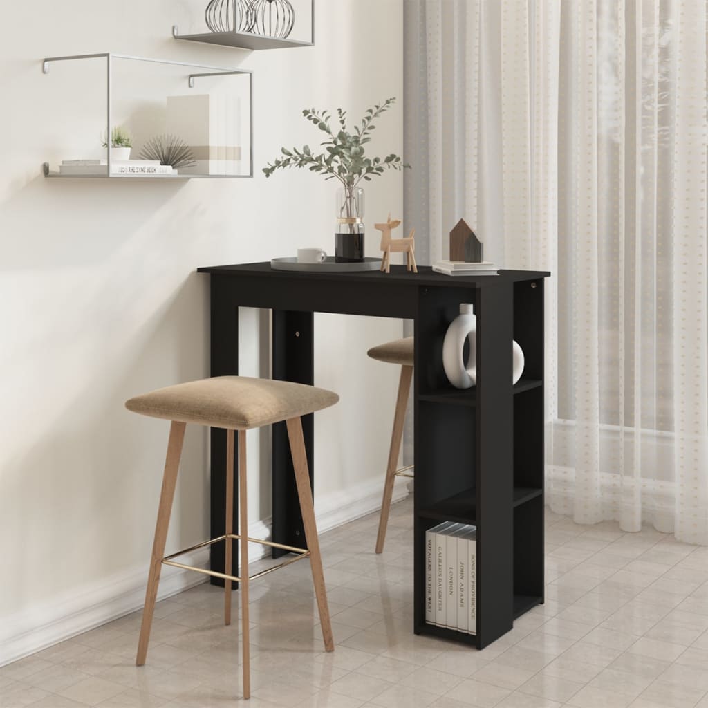 Compact Black Bar Table with Shelf - Engineered Wood 102x50x103.5 cm