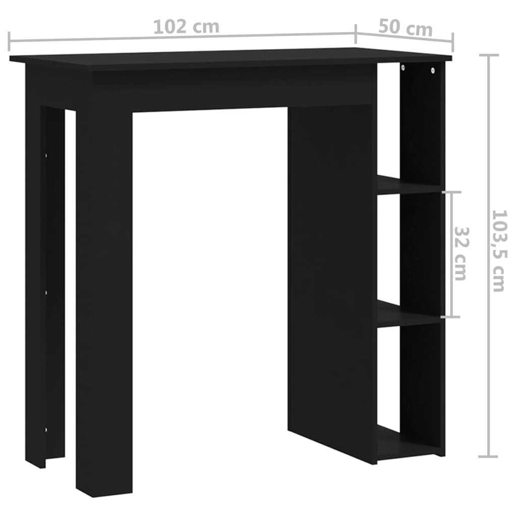 Compact Black Bar Table with Shelf - Engineered Wood 102x50x103.5 cm