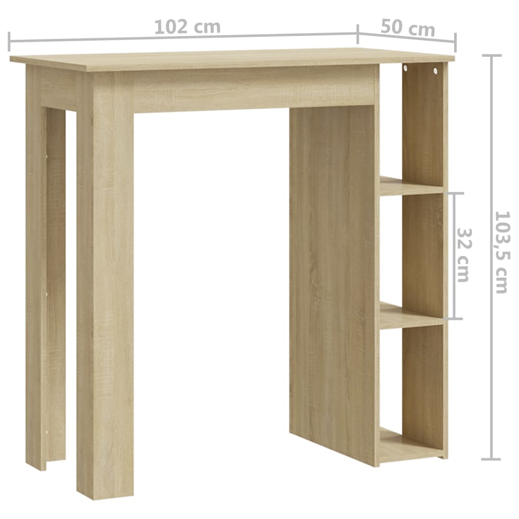 Sonoma Oak Bar Table with Shelf, Engineered Wood, 102x50x103.5 cm