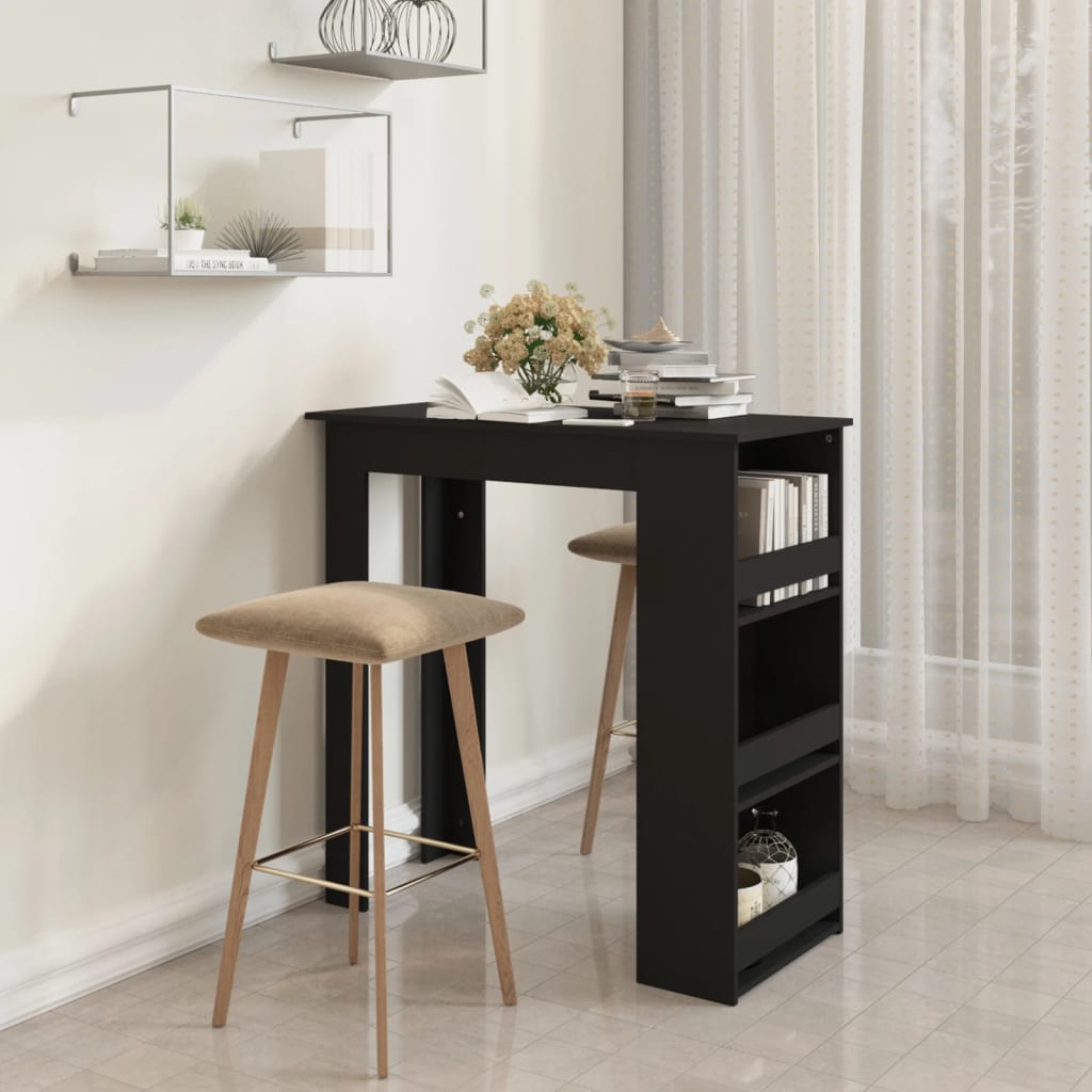 Black Engineered Wood Bar Table with Storage Rack, 102x50x103.5 cm