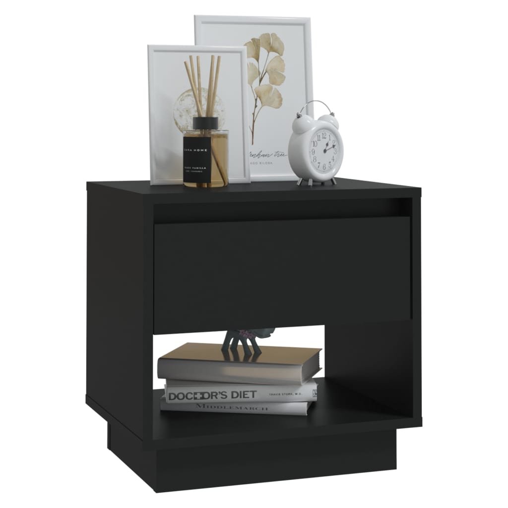 Sleek Black Bedside Cabinet 45x34x44 cm in Engineered Wood