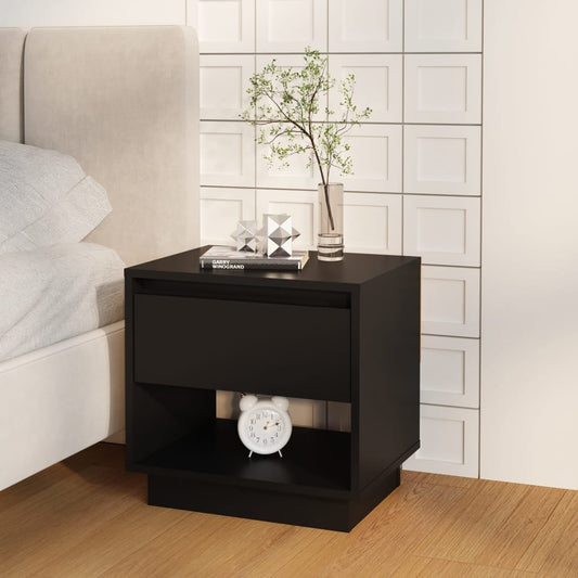 Sleek Black Bedside Cabinet 45x34x44 cm in Engineered Wood